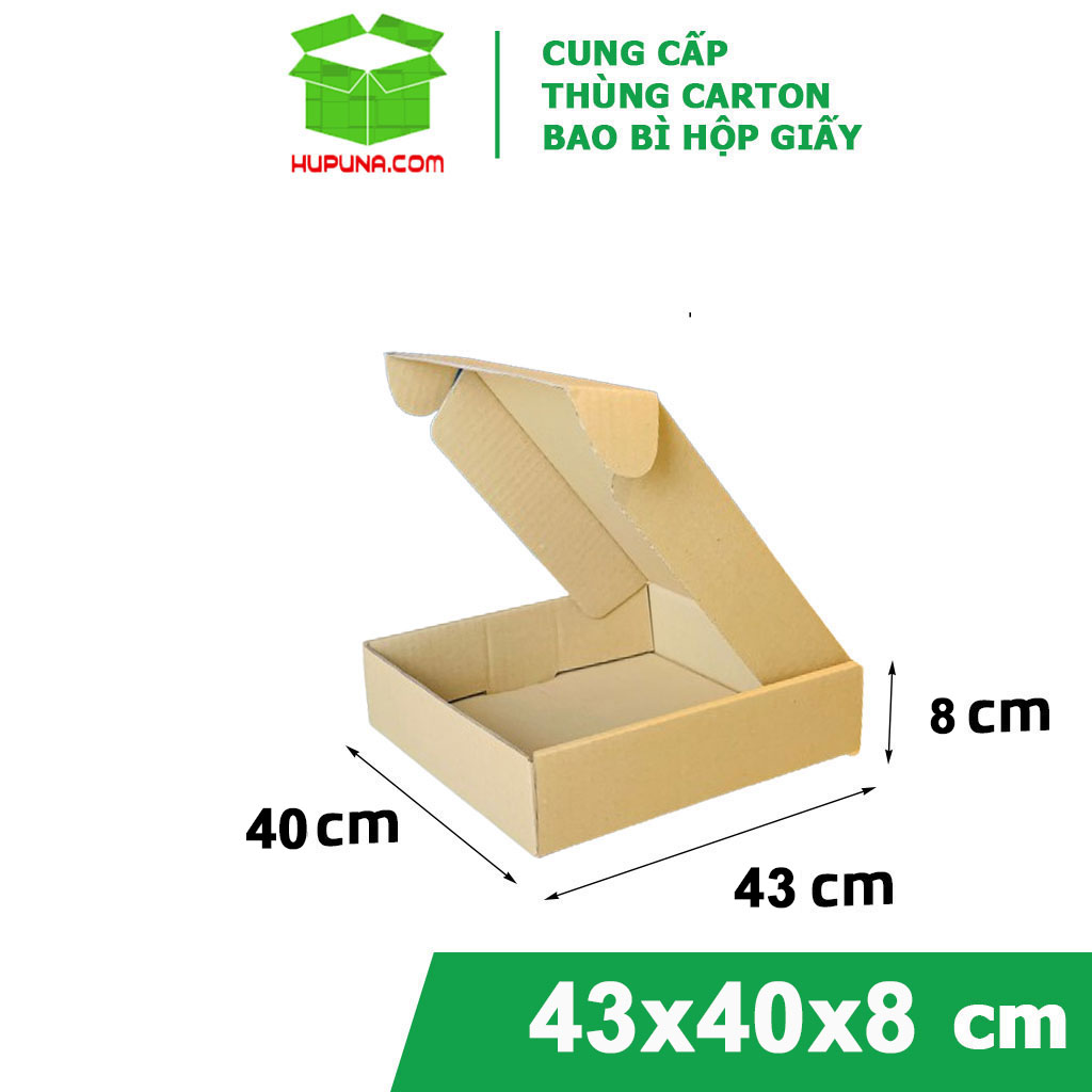 Hộp carton nắp gài 43x40x8cm, hộp giấy nắp gài giá rẻ tại Hupuna