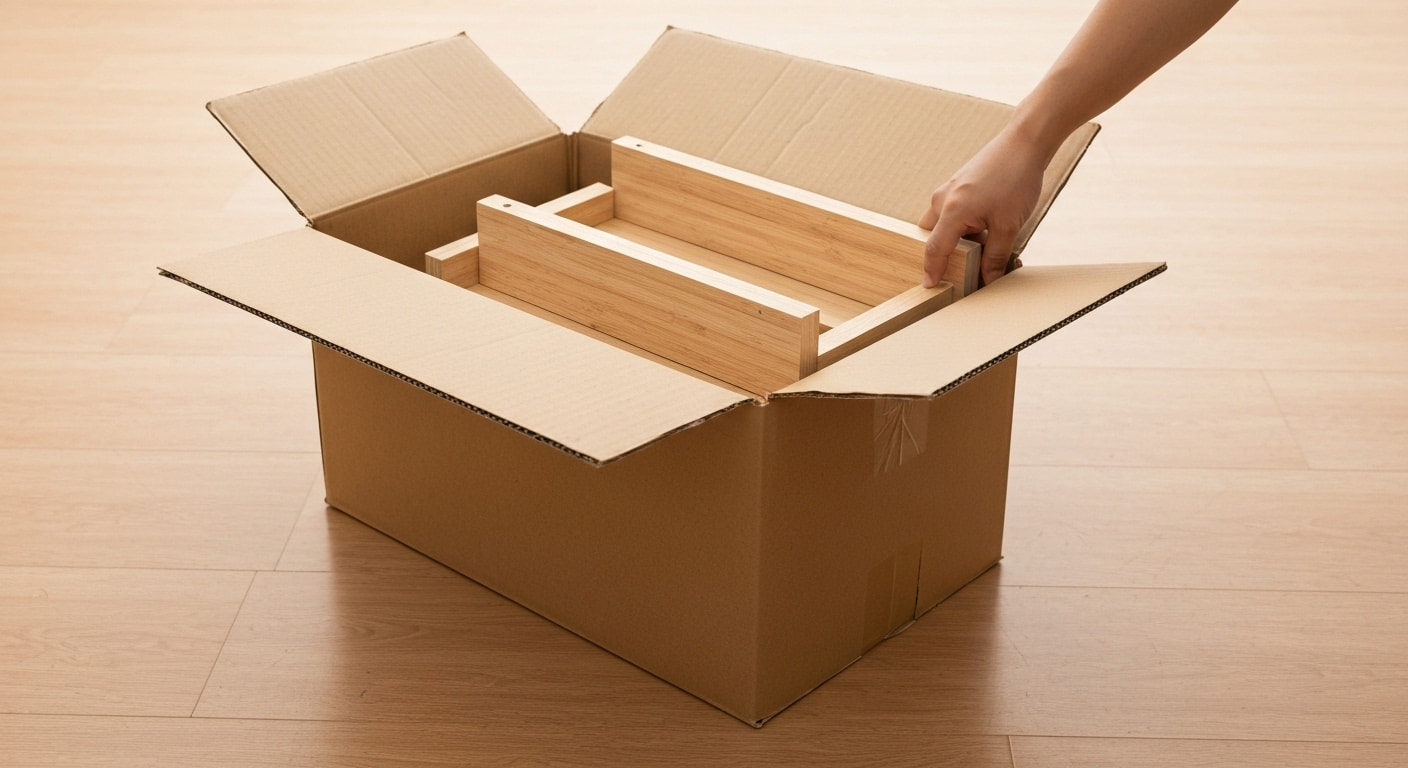 Ứng dụng thực tế: Thùng carton đựng kệ gỗ lắp ráp