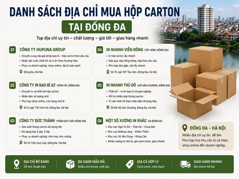Danh sách địa chỉ mua hộp carton tại Đống Đa