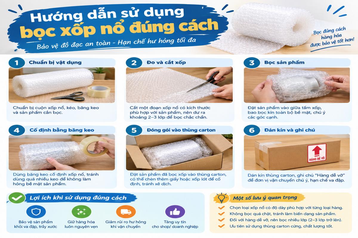 Hướng dẫn sử dụng bọc xốp nổ đúng cách, tối ưu chi phí