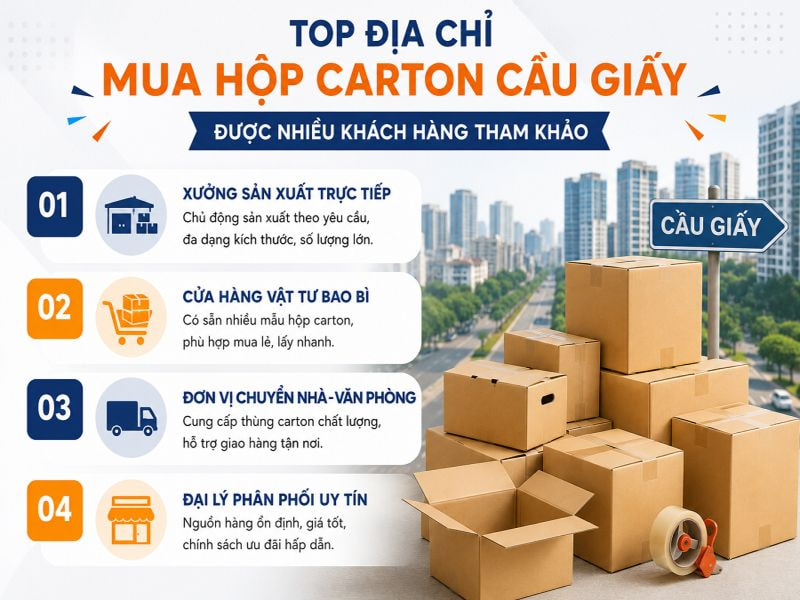 Top địa chỉ mua hộp carton Cầu Giấy được nhiều khách hàng tham khảo