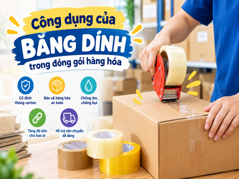 Công dụng của băng dính trong đóng gói hàng hóa