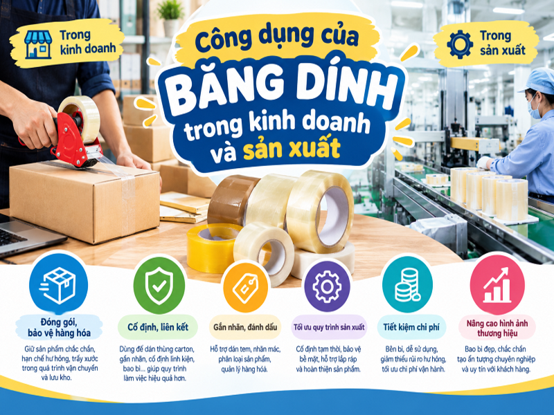 Công dụng của băng dính trong kinh doanh và sản xuất