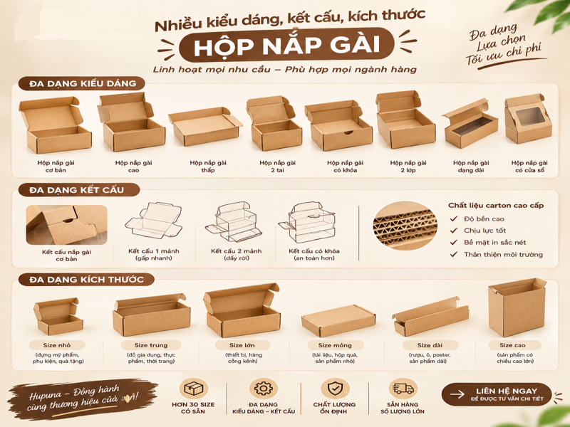Nhiều kiểu dáng ,kết cấu, kích thước hộp nắp gài