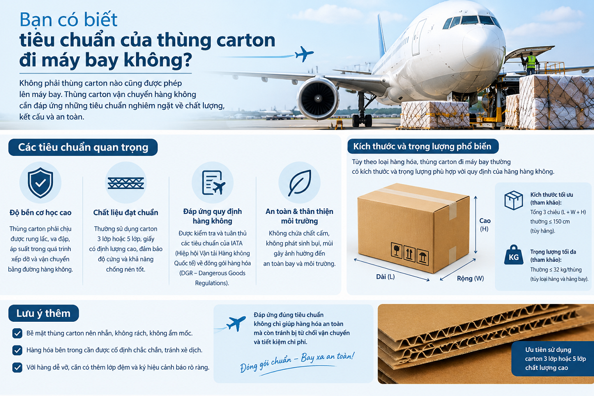 Bạn có biết tiêu chuẩn của thùng carton đi máy bay không