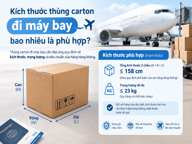 Kích thước thùng carton đi máy bay bao nhiêu là phù hợp?
