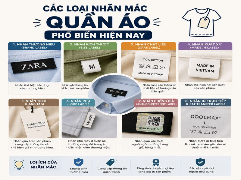 Các loại nhãn mác quần áo phổ biến hiện nay