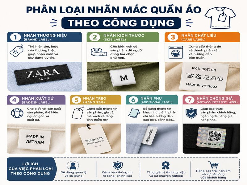 Phân loại nhãn mác quần áo theo công dụng