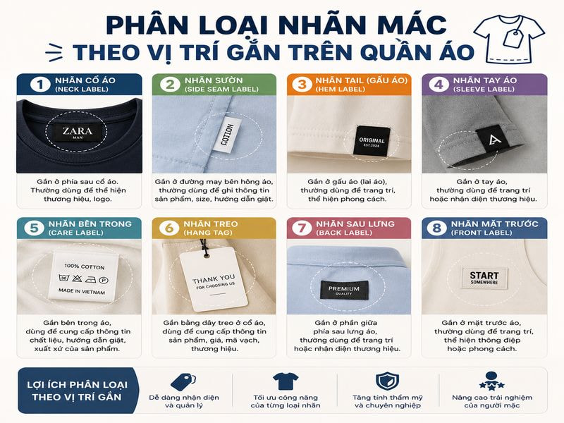 Phân loại nhãn mác theo vị trí gắn trên quần áo