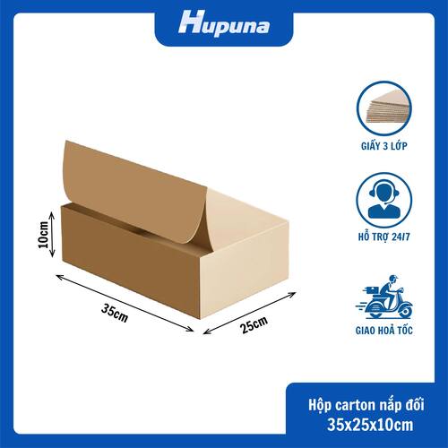 Hộp carton 35x25x10cm nắp gài 3 lớp, sóng E, mặt nâu đáy mộc