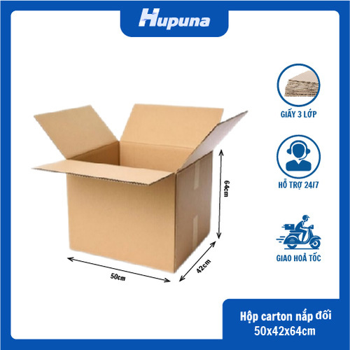 Hộp carton 50x42x64cm nắp đối, 3 lớp, sóng B, mặt nâu đáy mộc