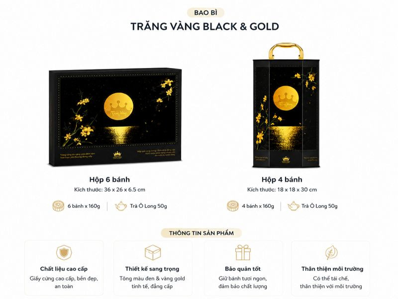 Mẫu bao bì Trăng Vàng Black & Gold bánh trung thu Kinh Đô
