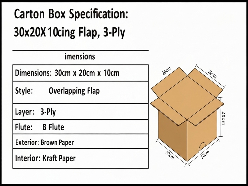 Thông số hộp carton 30x20x10cm nắp đối 3 lớp