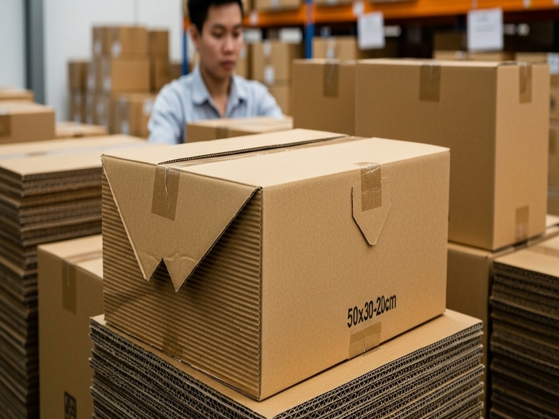 Thông số sản phẩm hộp carton 50x30x20cm nắp đối 3 lớp