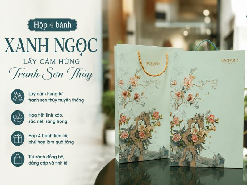 Hộp 4 bánh xanh ngọc lấy cảm hứng tranh sơn thủy