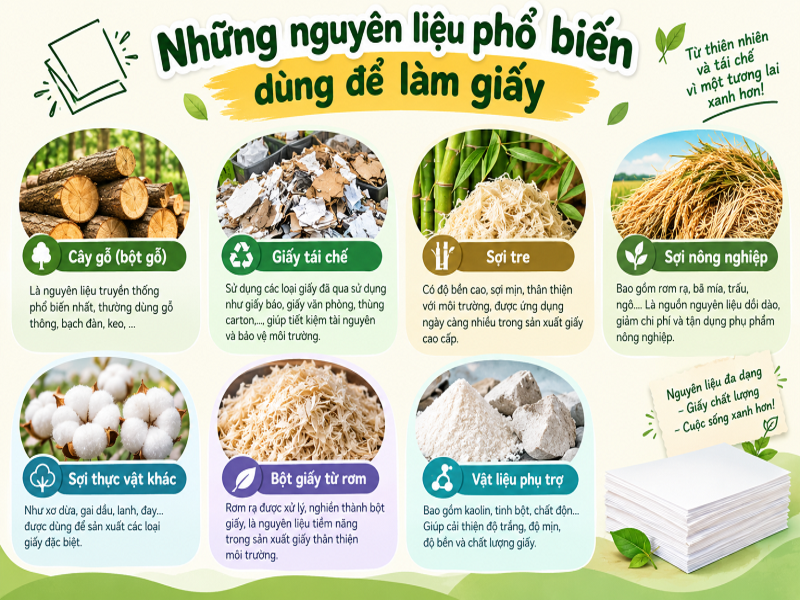 Những nguyên liệu phổ biến dùng để làm giấy