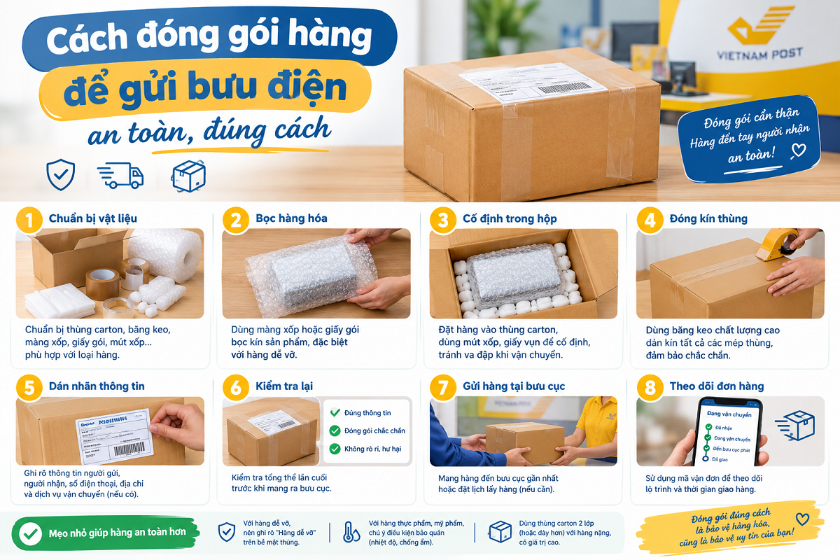 Cách đóng gói hàng để gửi bưu điện an toàn, đúng cách
