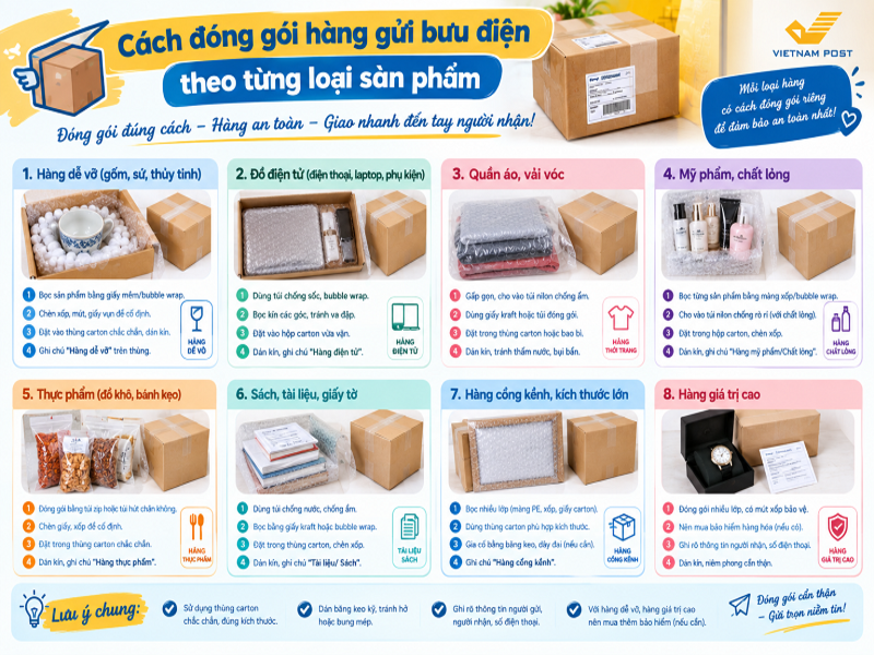 Cách đóng gói hàng gửi bưu điện theo từng loại sản phẩm