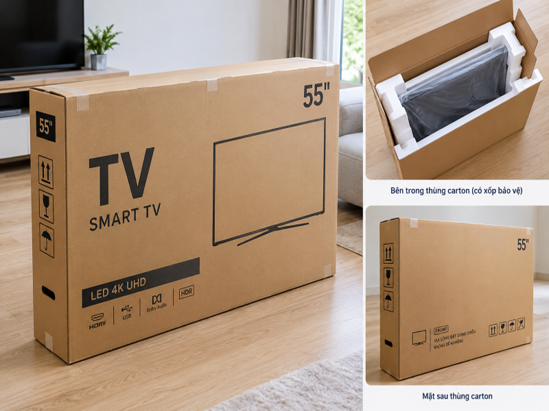 Sản xuất thùng carton tivi theo kích thước yêu cầu & in ấn thương hiệu