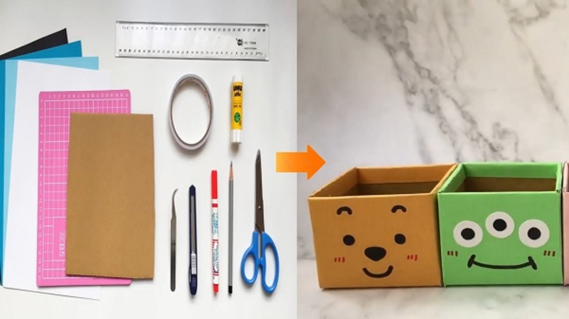 cách làm hộp đựng bút bằng bìa carton, học tập làm hộp dựng bút bằng bìa carton