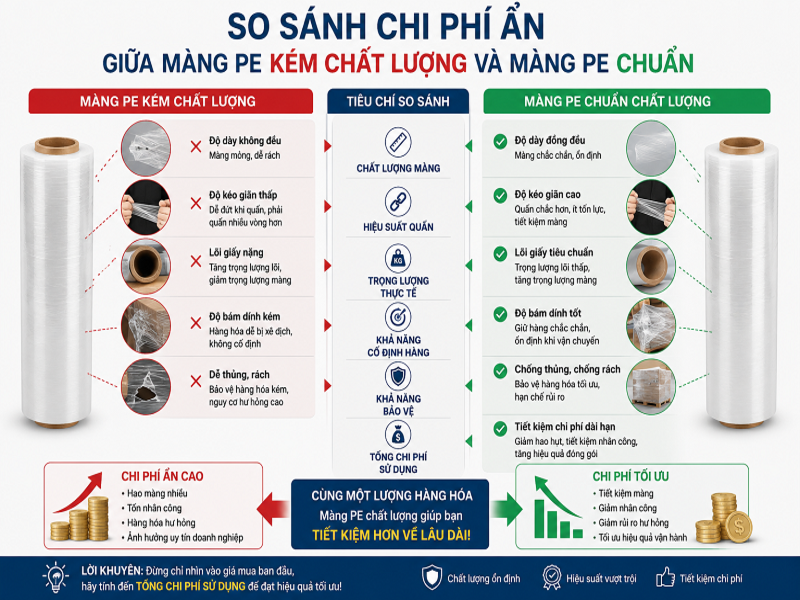 Bảng so sánh chi phí ẩn giữa màng PE kém chất lượng và màng PE chuẩn