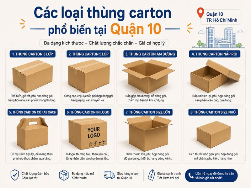 Các loại thùng carton phổ biến tại Quận 10