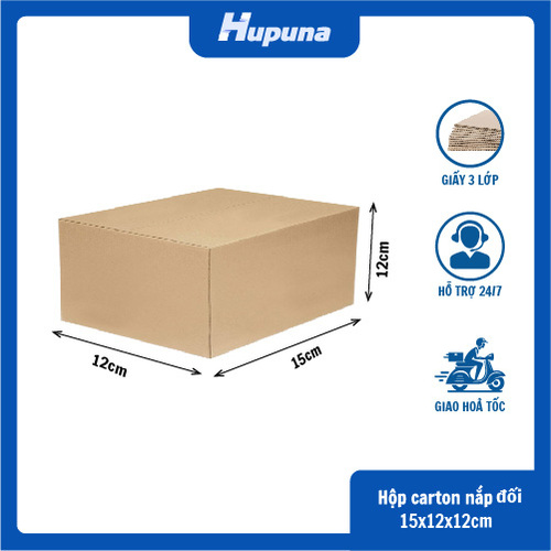 Hộp carton 15x12x12cm nắp đối, 3 lớp, sóng B, mặt nâu đáy mộc