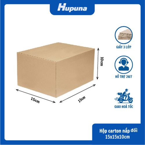 Hộp carton 15x15x10cm nắp đối, 3 lớp, sóng B, mặt nâu đáy mộc