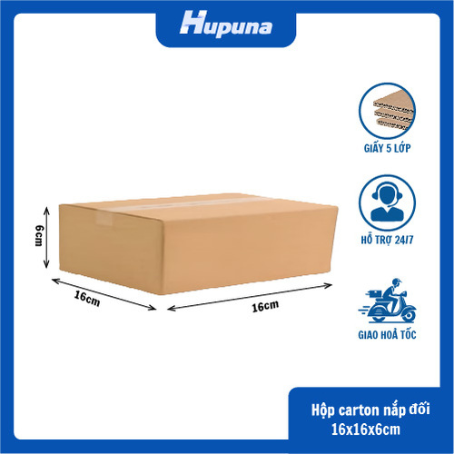 Hộp carton 16x16x6cm nắp đối, 3 lớp, sóng B, mặt nâu đáy mộc