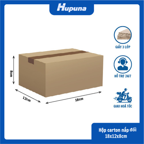 Hộp carton 18x12x8cm nắp đối, 3 lớp, sóng B, mặt nâu đáy mộc