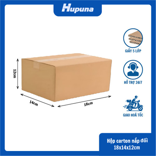Hộp carton 18x14x12cm nắp đối, 3 lớp, sóng B, mặt nâu đáy mộc