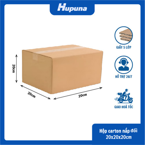 Hộp carton 20x20x20cm nắp đối, 3 lớp, sóng B, mặt nâu đáy mộc