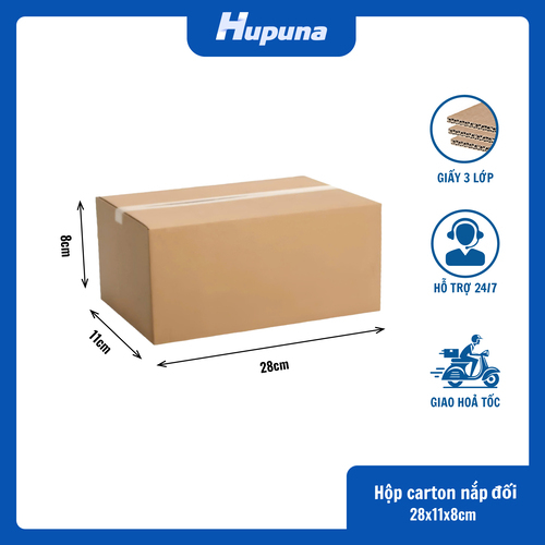 Hộp carton 28x11x8cm nắp đối, 3 lớp, sóng B, mặt nâu đáy mộc
