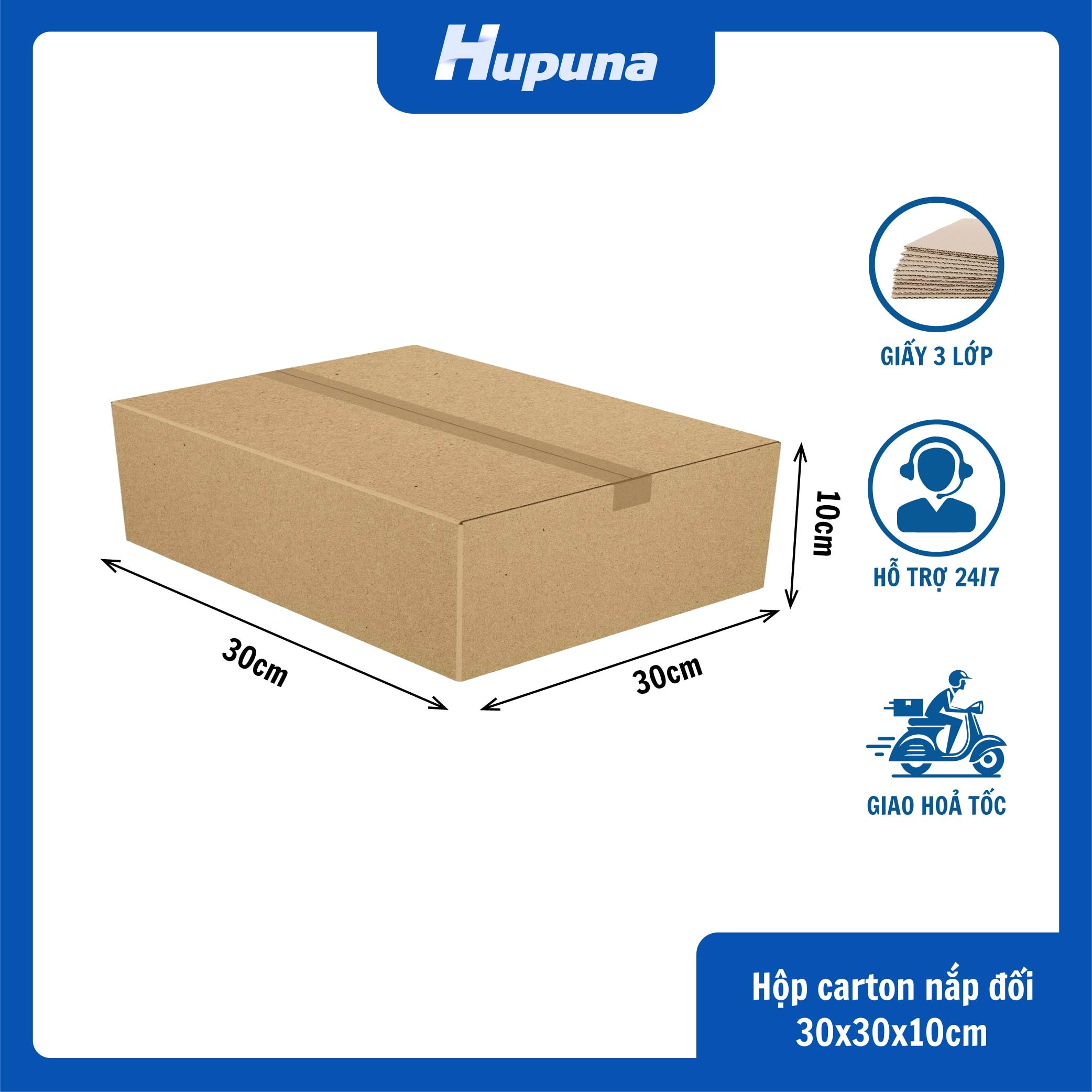 Hộp carton 30x30x10cm nắp đối 3 lớp
