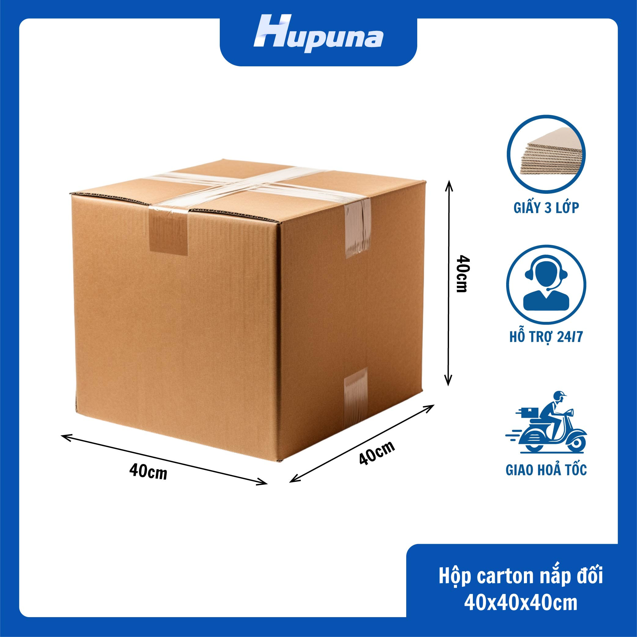 Hộp carton 40x40x40cm nắp đối 3 lớp
