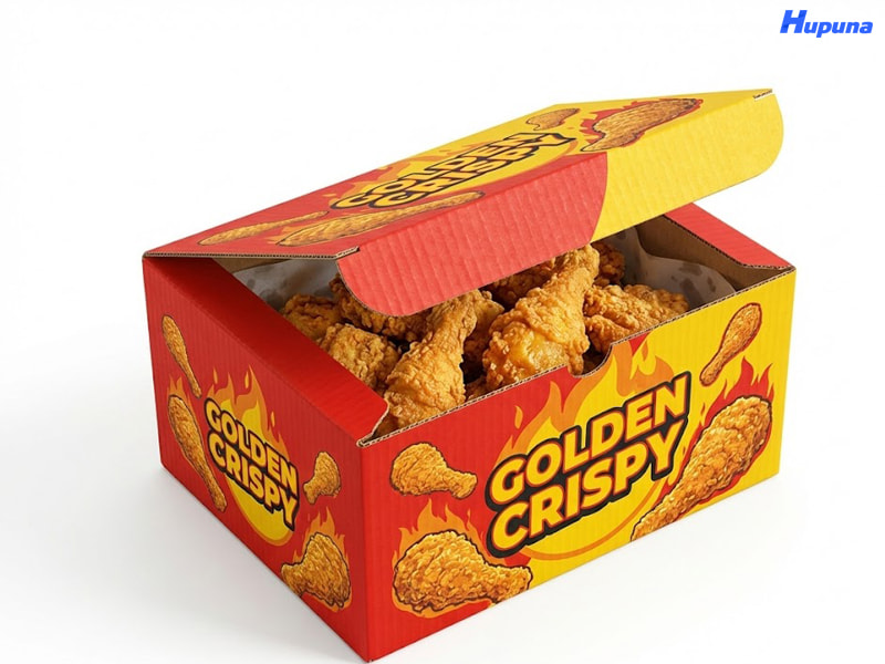 Hộp giấy đựng gà rán của thương hiệu Golden Crispy