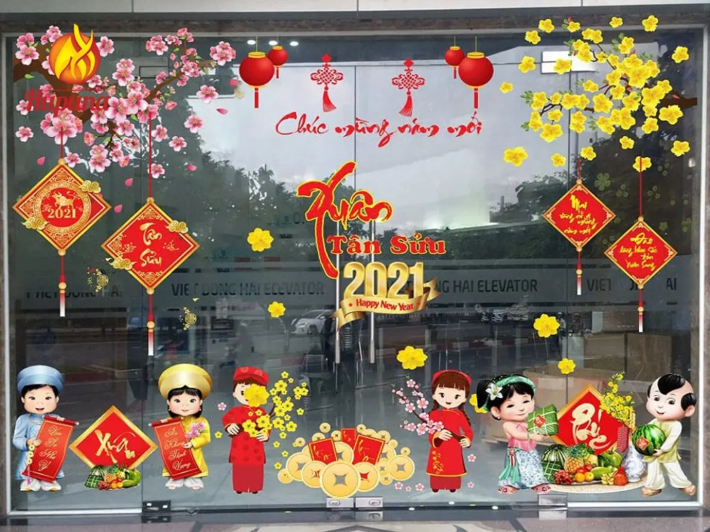 Trang trí Tết văn phòng bằng decal dán