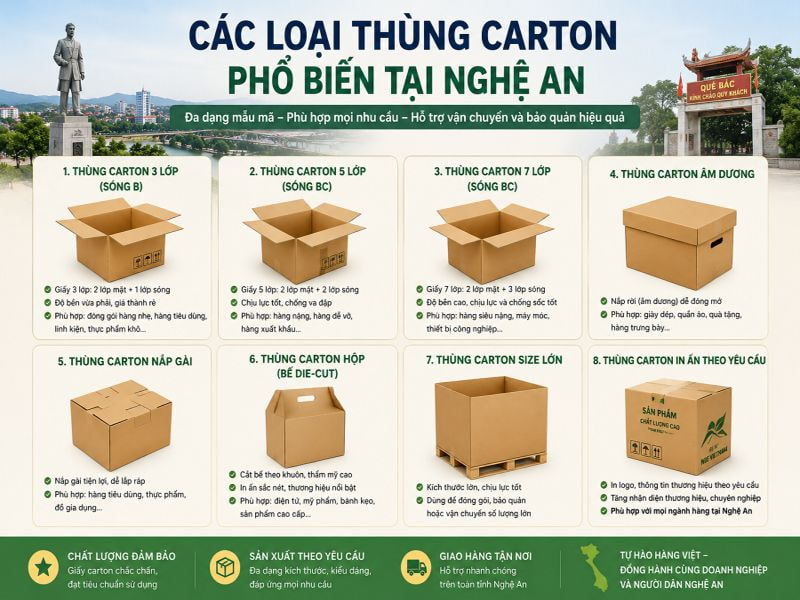 Các loại thùng carton phổ biến tại Nghệ An