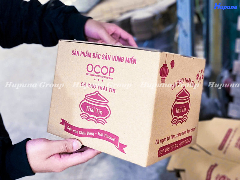 Hộp giấy đựng cá kho của thương hiệu Thái Tín