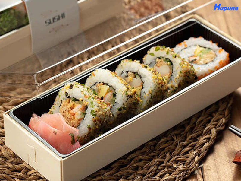 Hộp giấy mềm hình chữ nhật nắp trong suốt đựng sushi