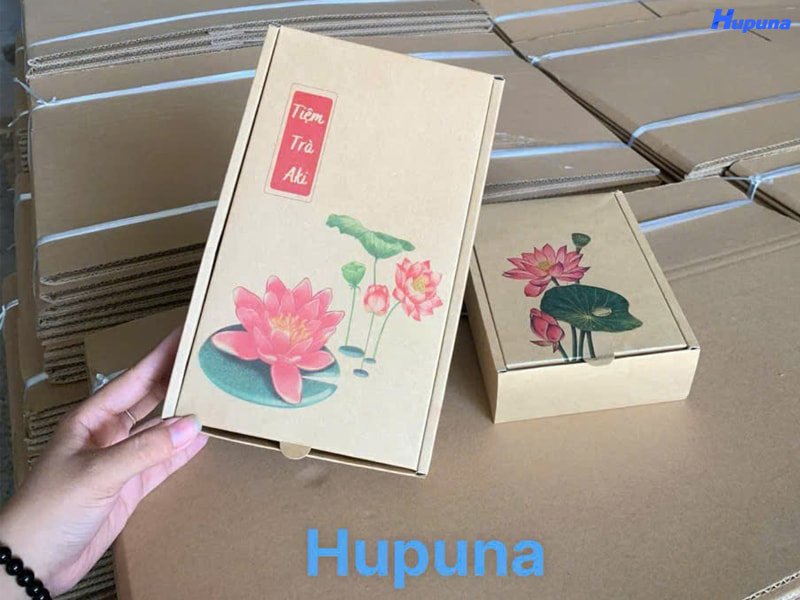 Hộp carton in flexo của tiệm trà Aki