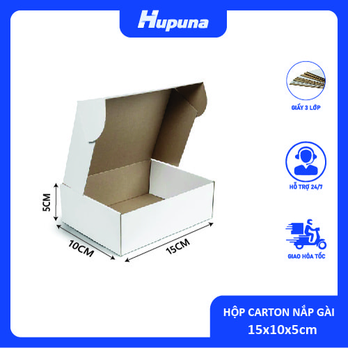 Hộp carton 15x10x5cm nắp gài 3 lớp Trắng Nâu