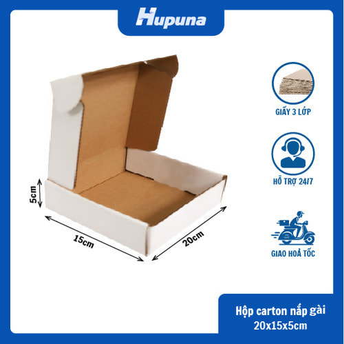 Hộp carton 20x15x5cm nắp gài 3 lớp trắng nâu(1)