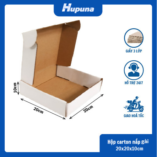Hộp carton 20x20x10cm nắp gài 3 lớp trắng nâu(1)