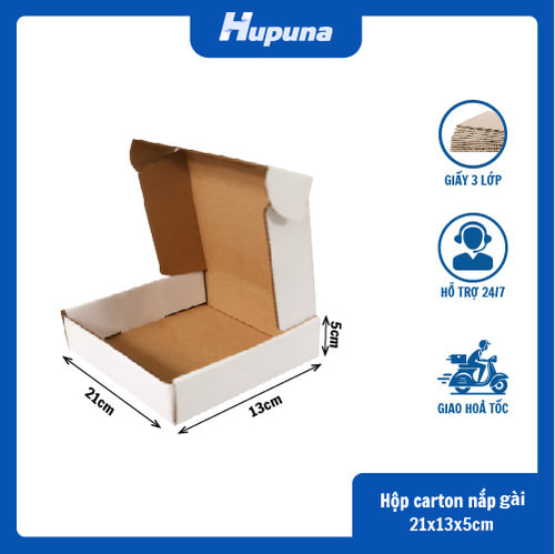 Hộp carton 21x13x5cm nắp gài 3 lớp trắng nâu(1)