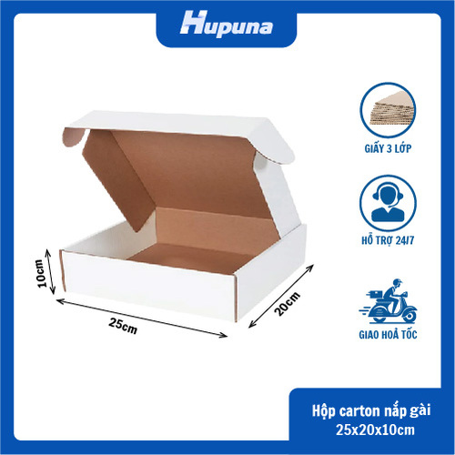 Hộp carton 25x20x10cm nắp gài 3 lớp trắng nâu(1)