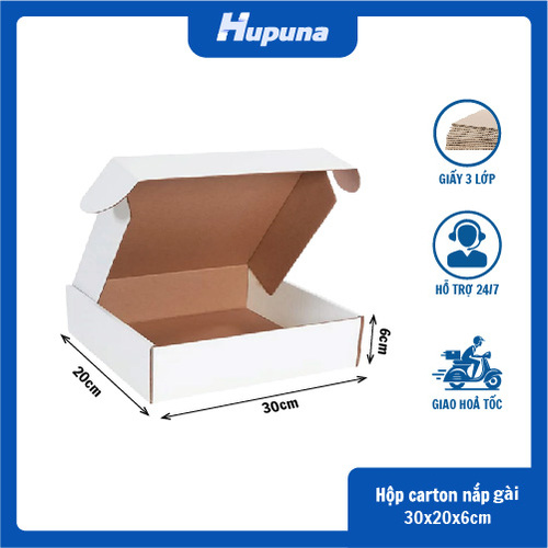 Hộp carton 30x20x6cm nắp gài 3 lớp trắng nâu(1)