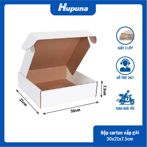 Hộp carton 30x21x7.5cm nắp gài 3 lớp trắng nâu (1)