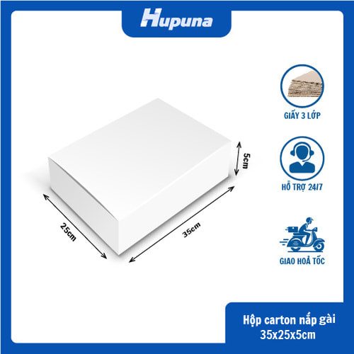Hộp carton 35x25x5cm nắp gài 3 lớp 2 trắng (1)