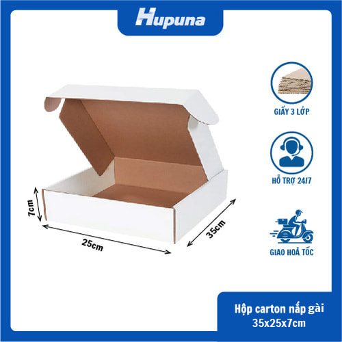 Hộp carton35x25x7cm nắp gài 3 lớp trắng nâu(1)